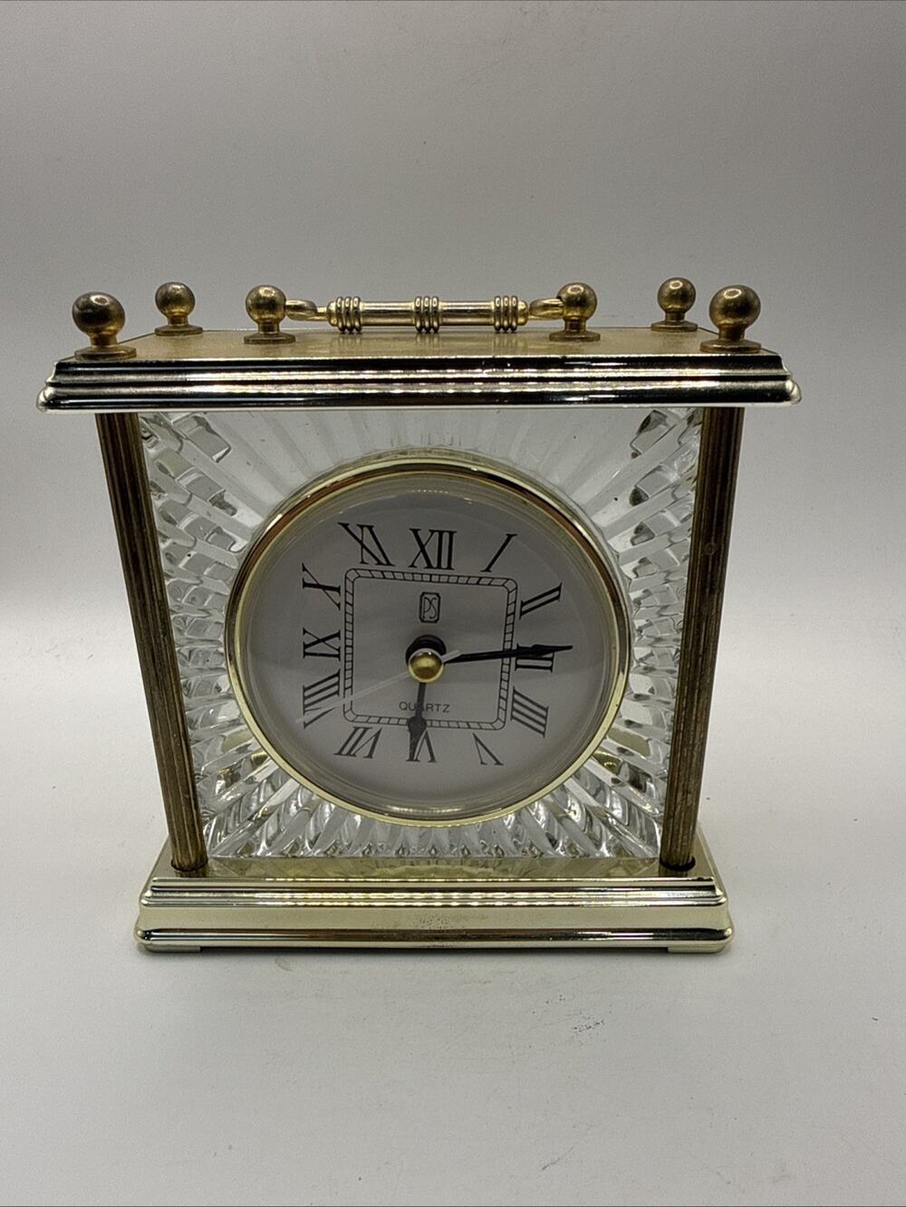 Brass Crystal Quartz Clock Paul Sebastian PS Mantel Shelf Desk Vintage Working *
